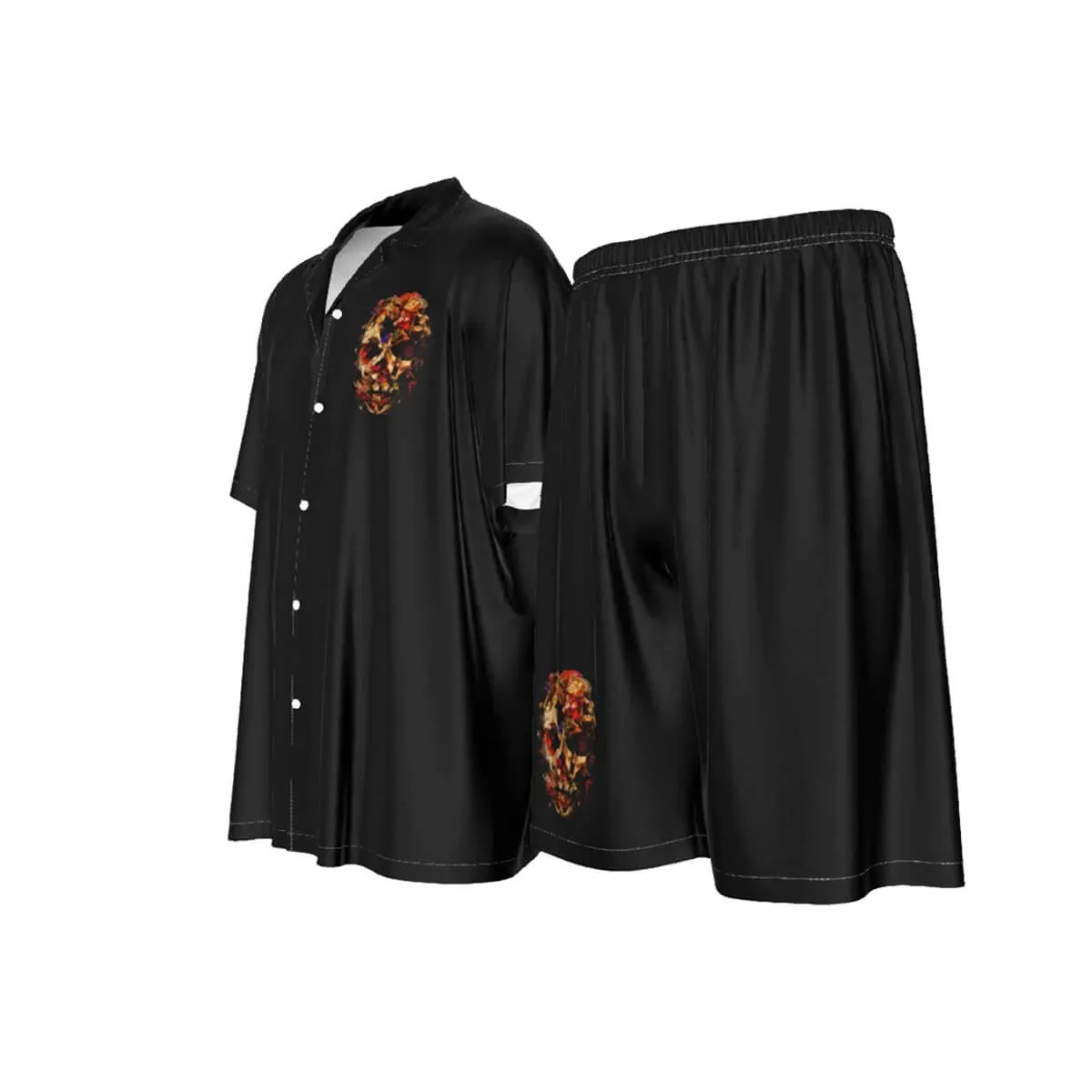 Fashion Luxury Flowers Skull Style Holiday Silk Shirt Suit Set - Image 4