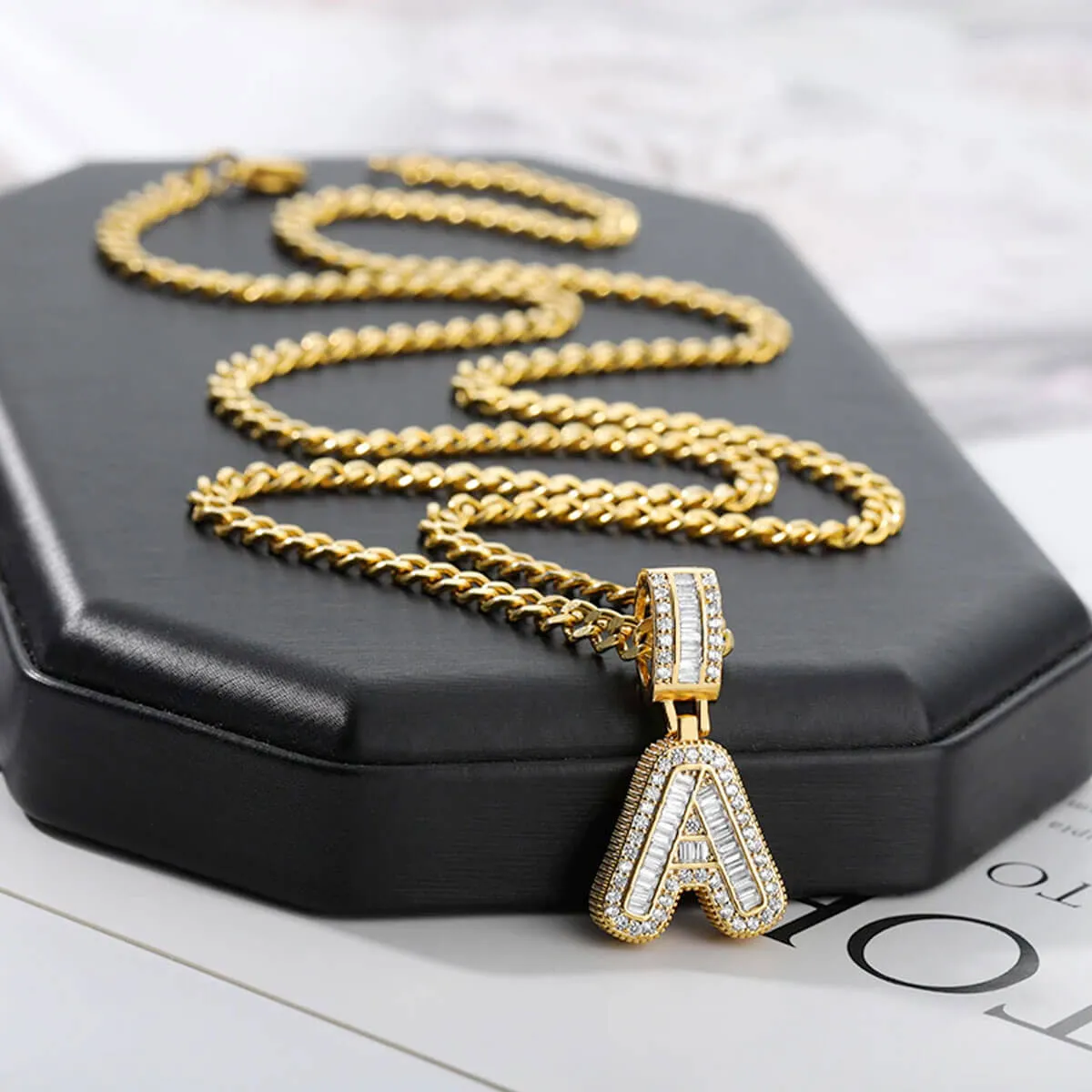 Golden Alphabet Cuban Letter Initial Necklace - Image 2