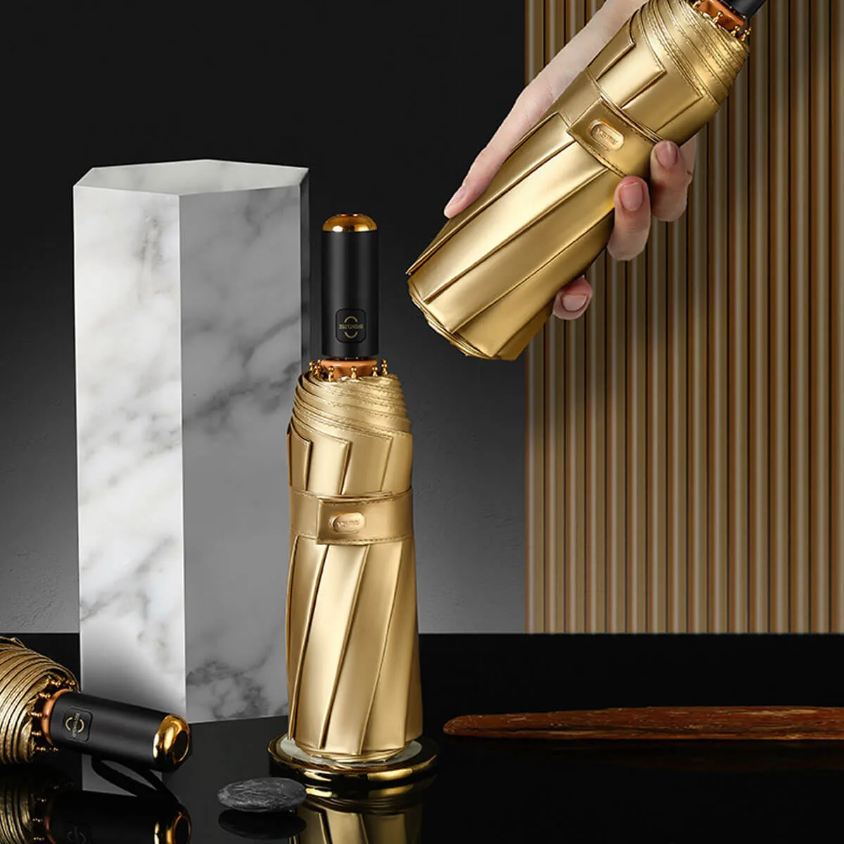 Golden Fully Automatic Windproof Folding Umbrella - Image 6