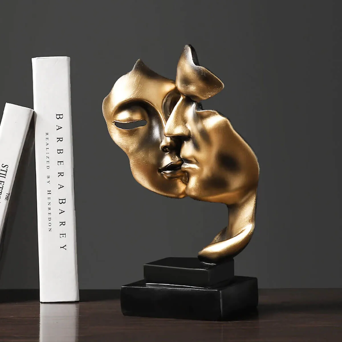 Golden Lover Mask Abstract Statue Resin Figurines Interior Art - Image 3