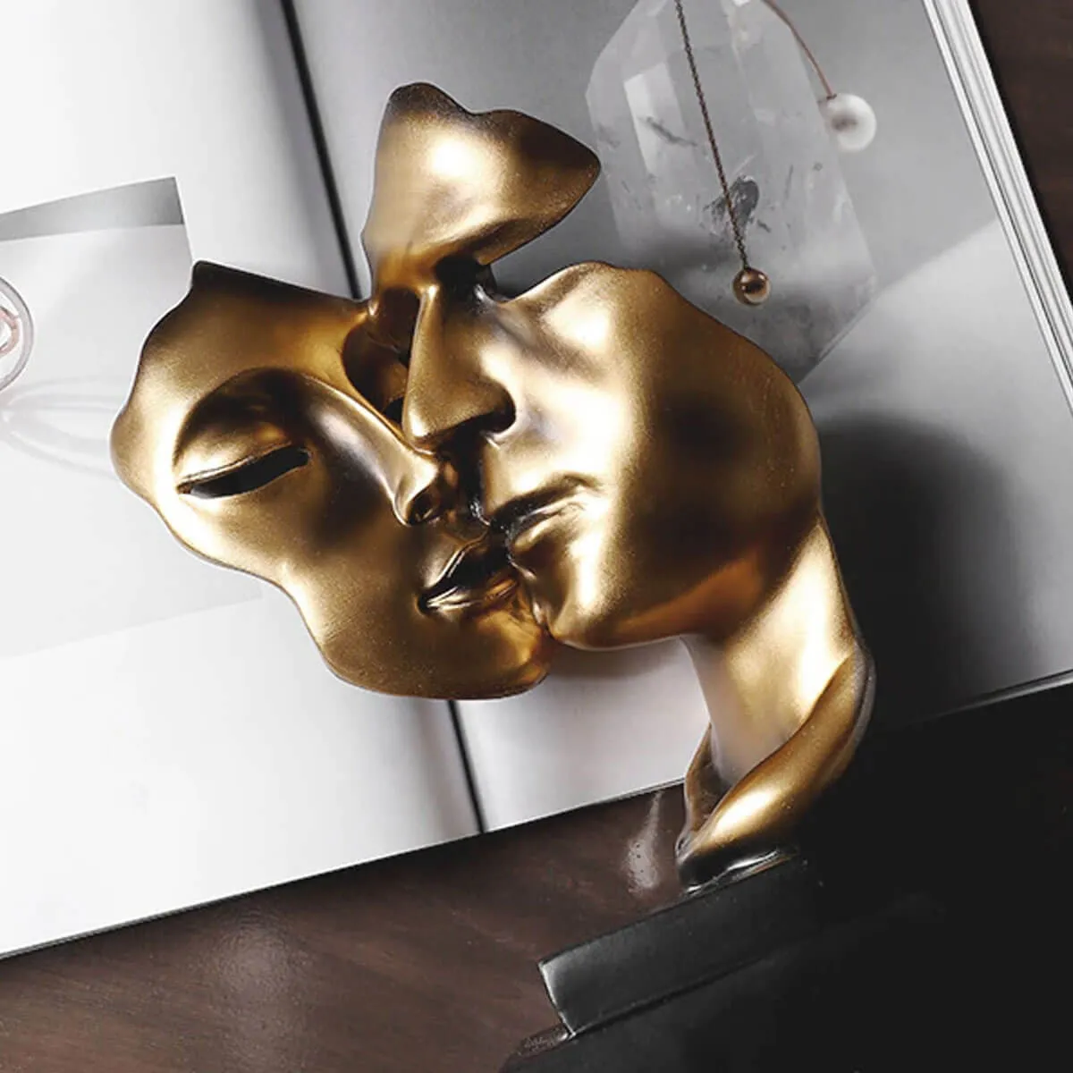 Golden Lover Mask Abstract Statue Resin Figurines Interior Art - Image 5