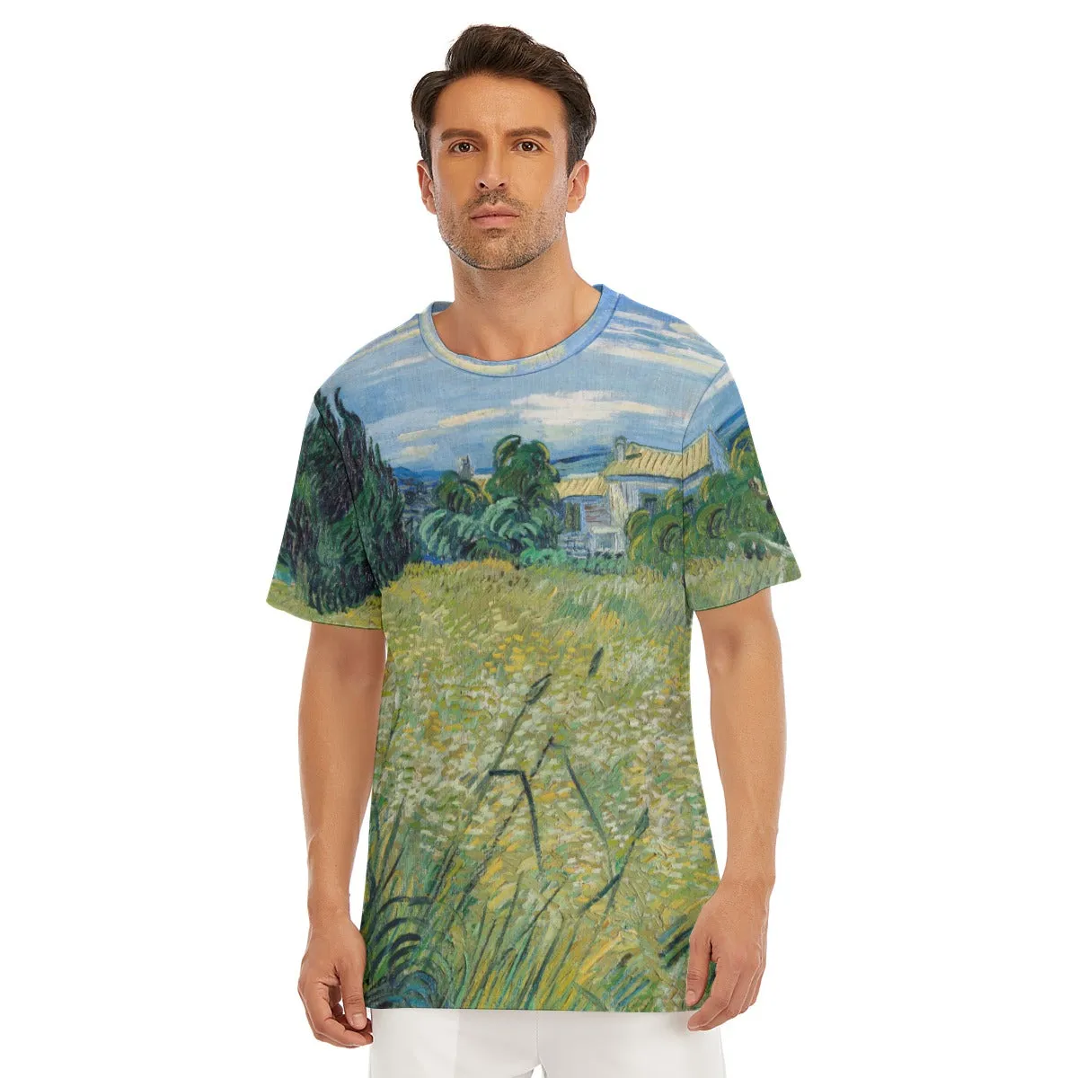 Green Wheat Field with Cypress Vincent Van Gogh T-Shirt - Image 4