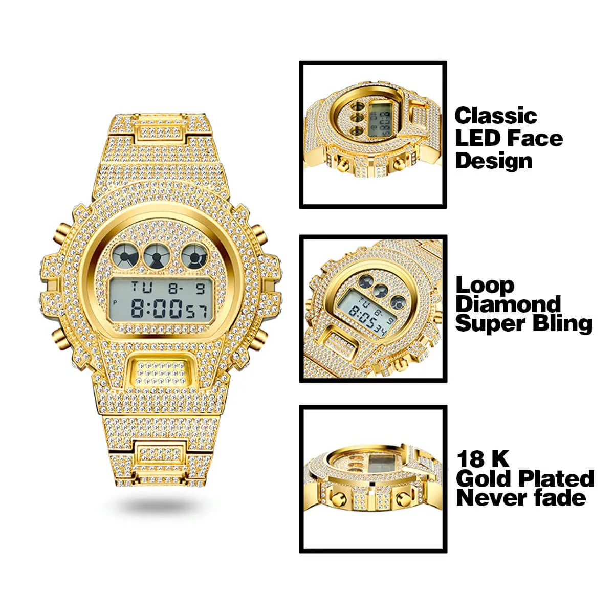 Hip Hop Fully Iced Out Digital Stainless Steel Watch - Image 13