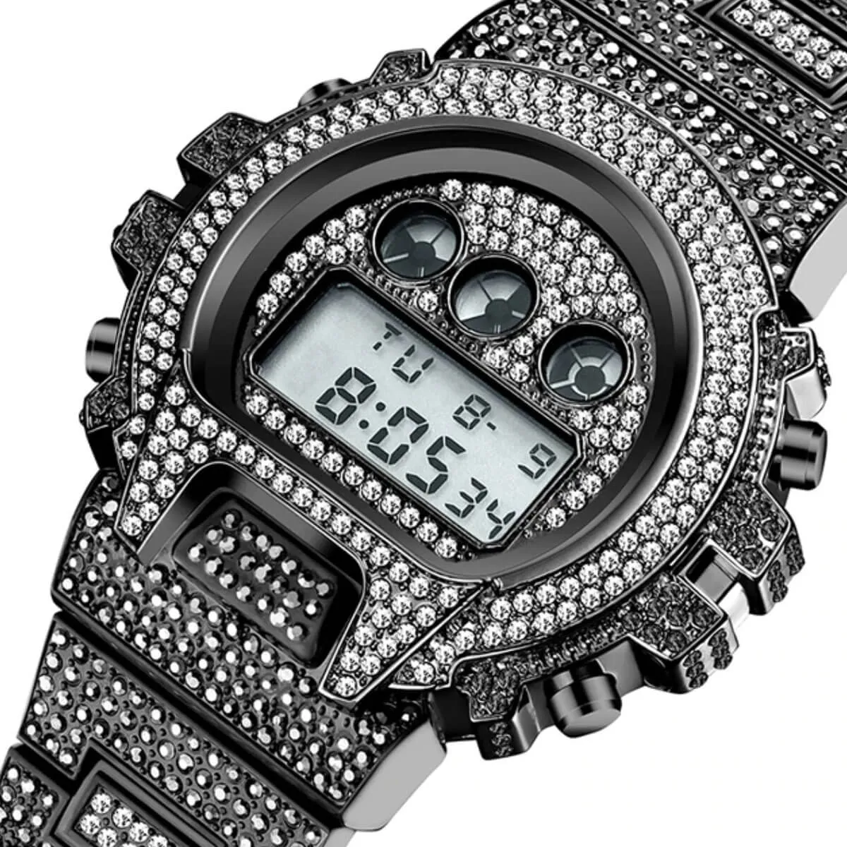 Hip Hop Fully Iced Out Digital Stainless Steel Watch - Image 4