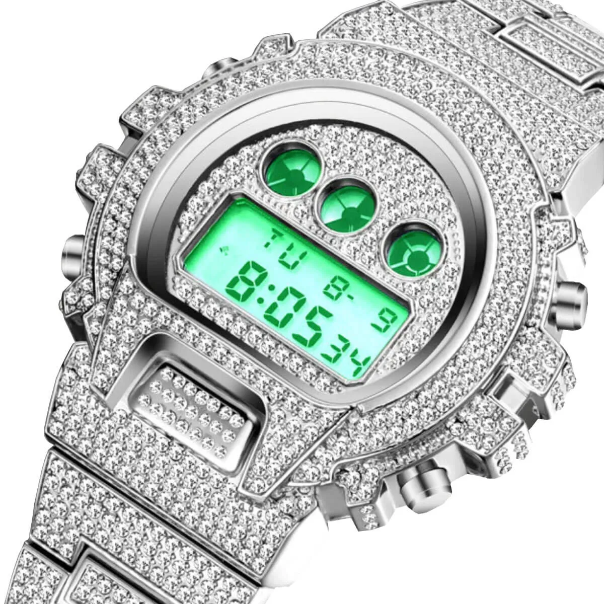 Hip Hop Fully Iced Out Digital Stainless Steel Watch - Image 7