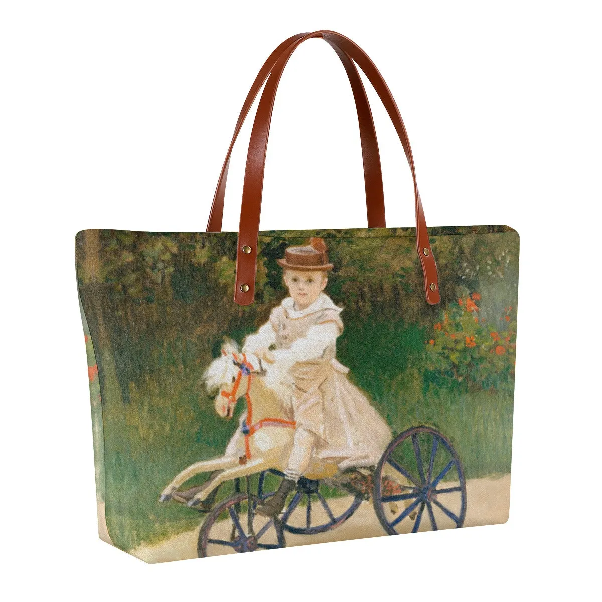 Jean Monet on His Hobby Horse by Claude Monet Tote Bag - Image 2