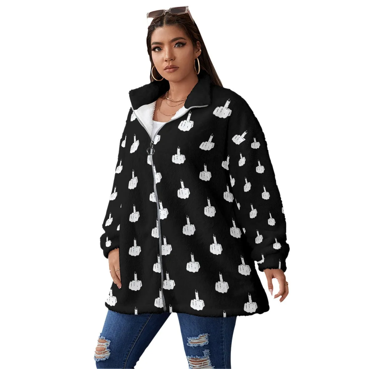 Kiss My Middle Finger Women's Borg Fleece Oversize Jacket - Image 3