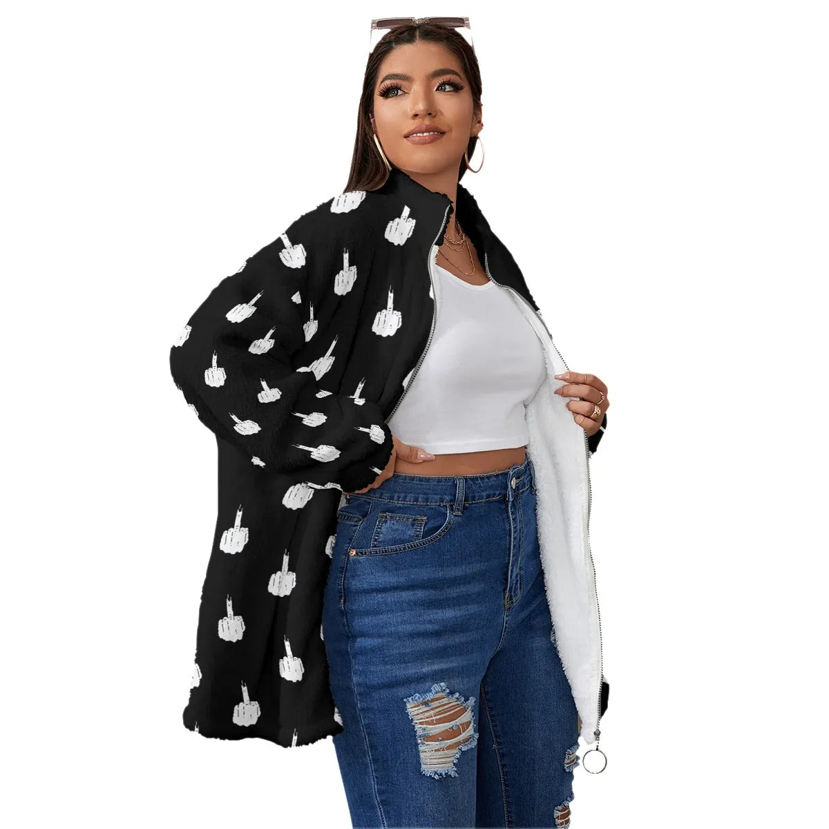 Kiss My Middle Finger Women's Borg Fleece Oversize Jacket - Image 4