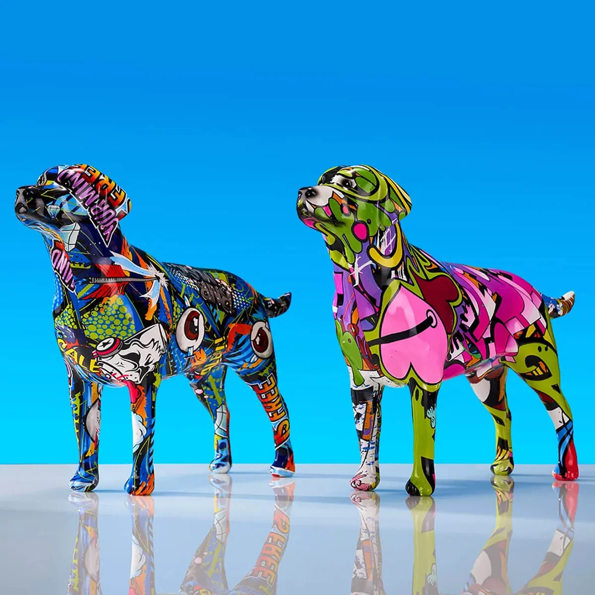 Labrador Retriever Statue Colorful Graffiti Art Resin Lab Dog Sculpture - Image 2