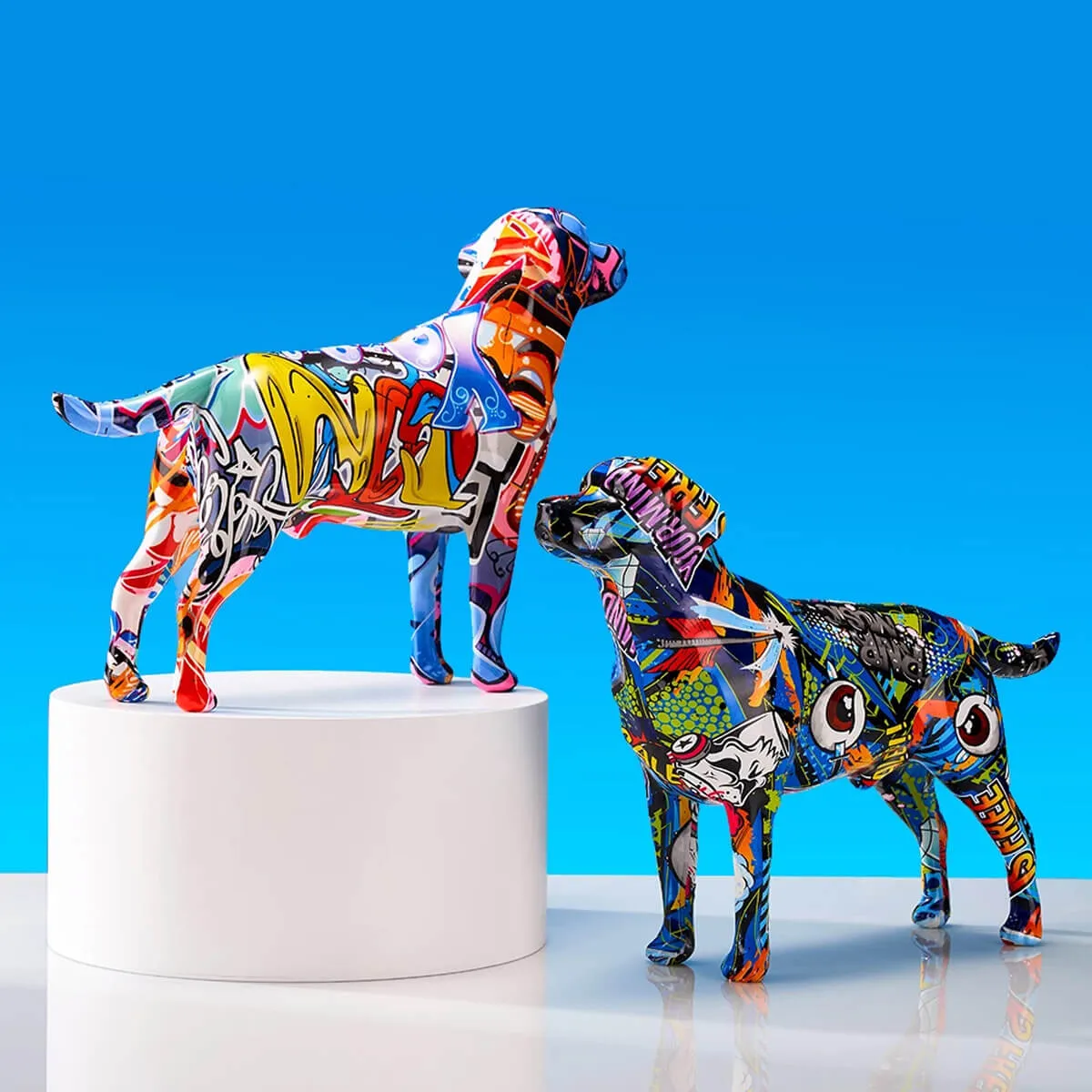 Labrador Retriever Statue Colorful Graffiti Art Resin Lab Dog Sculpture - Image 3