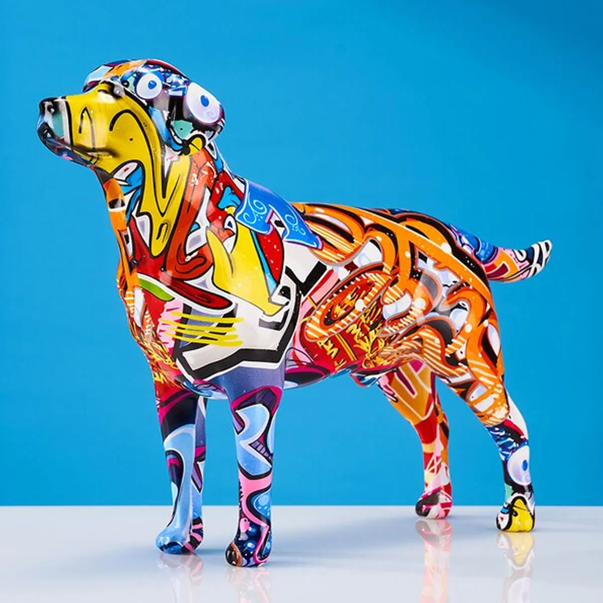 Labrador Retriever Statue Colorful Graffiti Art Resin Lab Dog Sculpture - Image 4