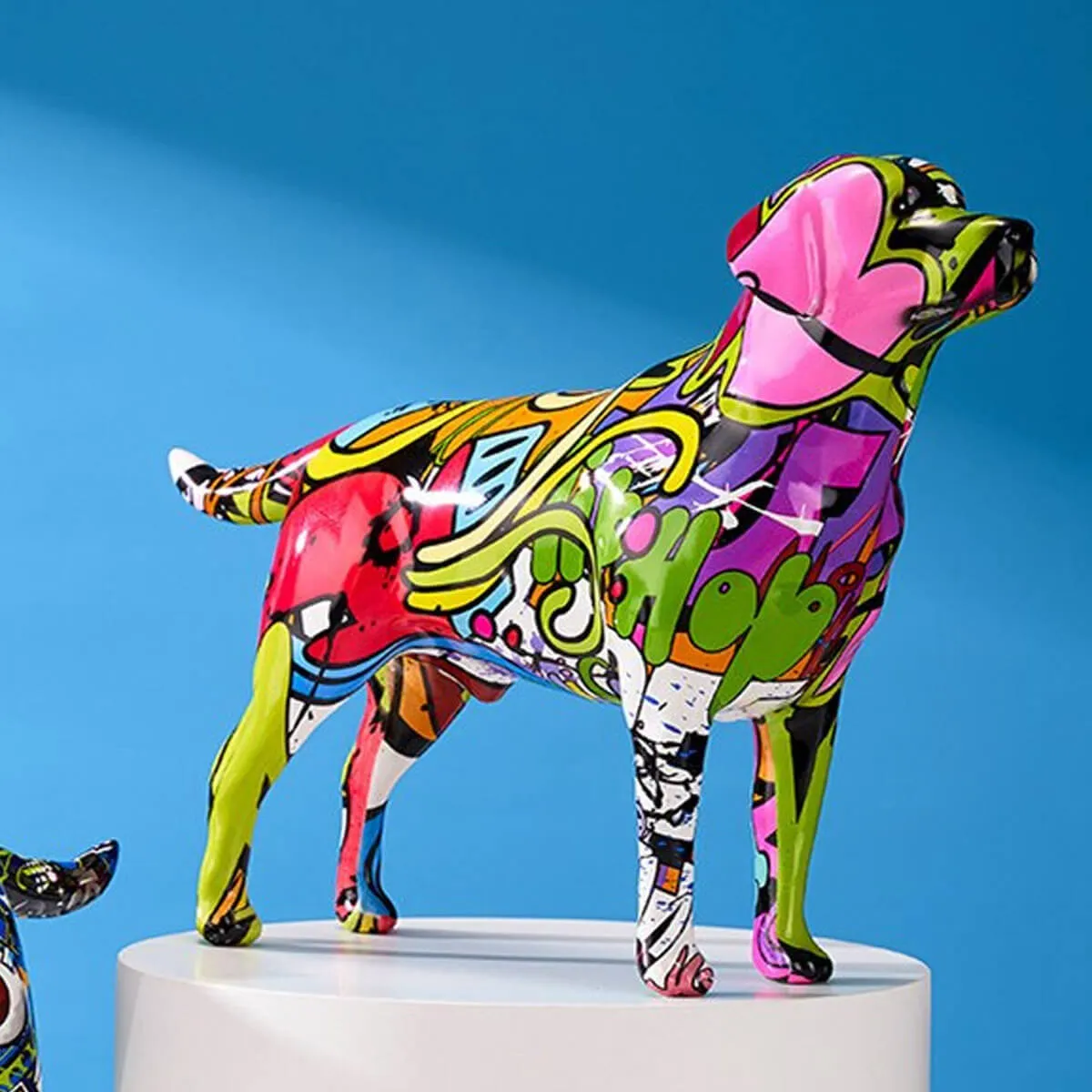 Labrador Retriever Statue Colorful Graffiti Art Resin Lab Dog Sculpture - Image 5
