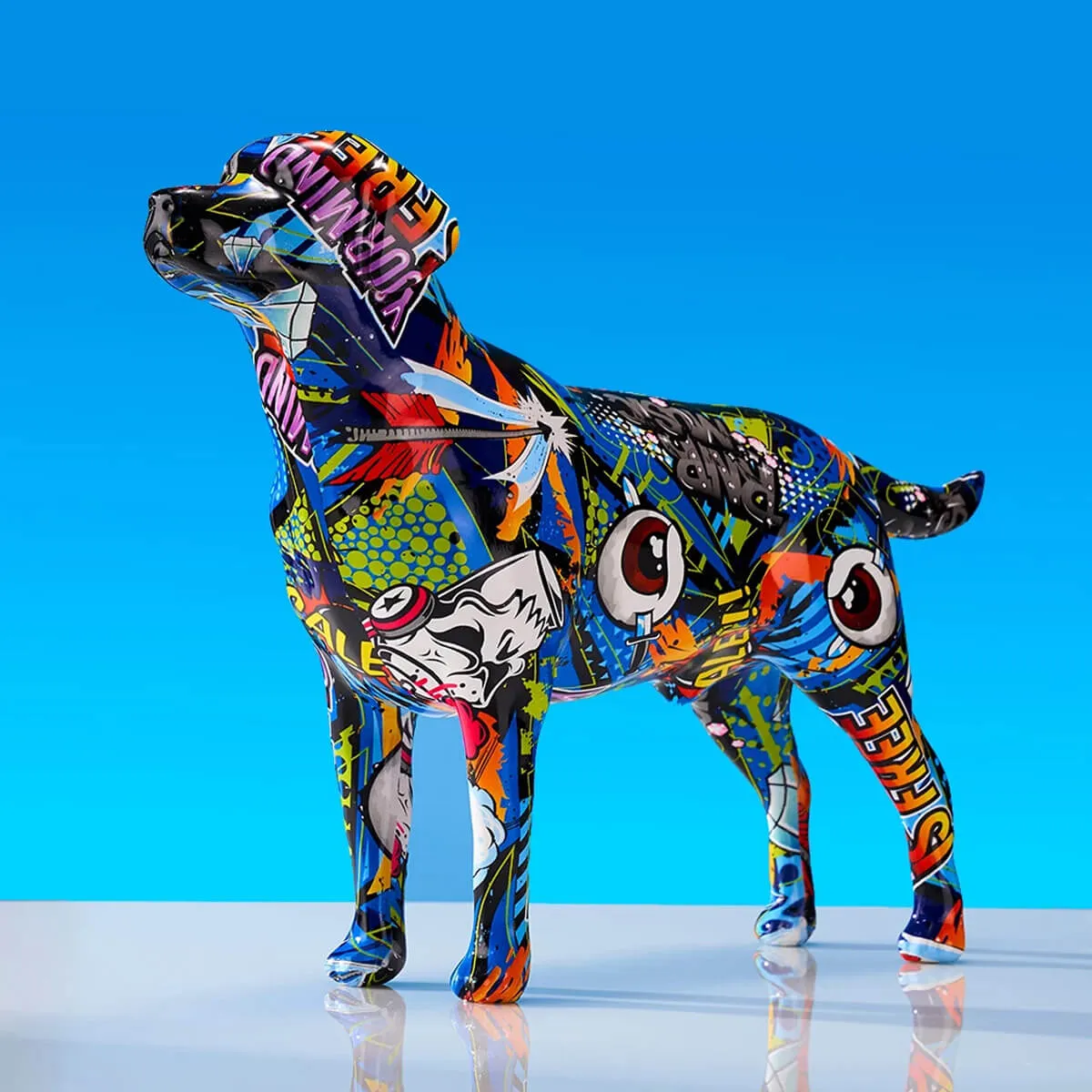 Labrador Retriever Statue Colorful Graffiti Art Resin Lab Dog Sculpture - Image 6