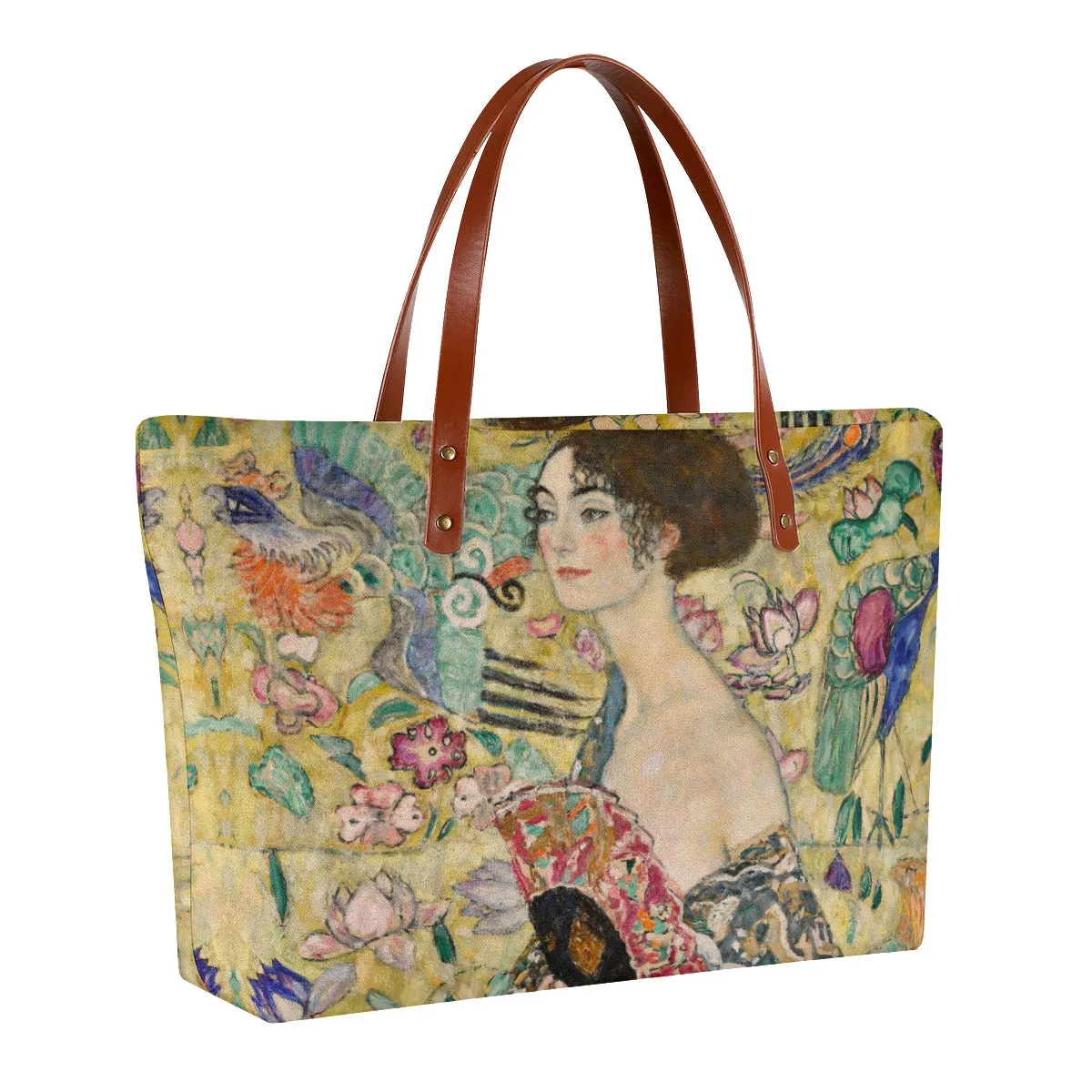 Lady with Fan by Gustav Klimt Painting Waterproof Tote Bag - Image 2