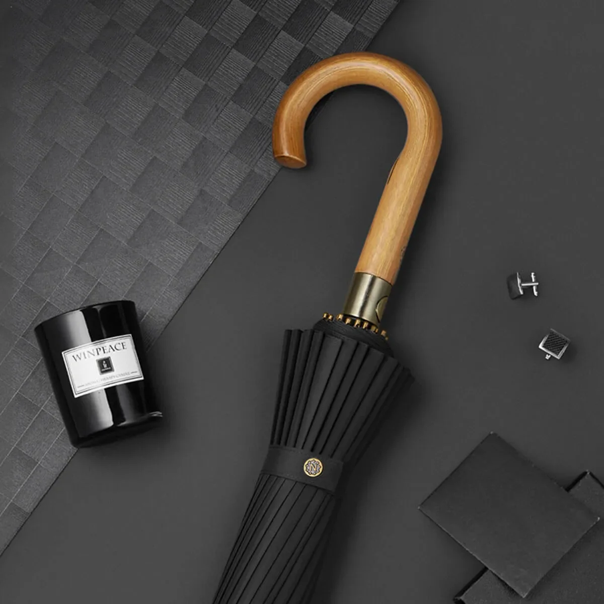 Large 24K Wood Handle Business Umbrella - Image 3