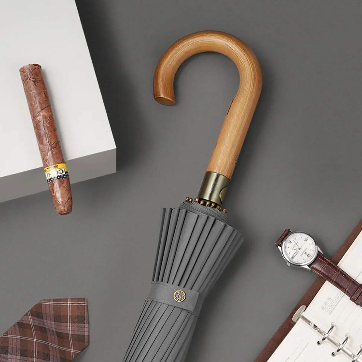 Large 24K Wood Handle Business Umbrella - Image 7