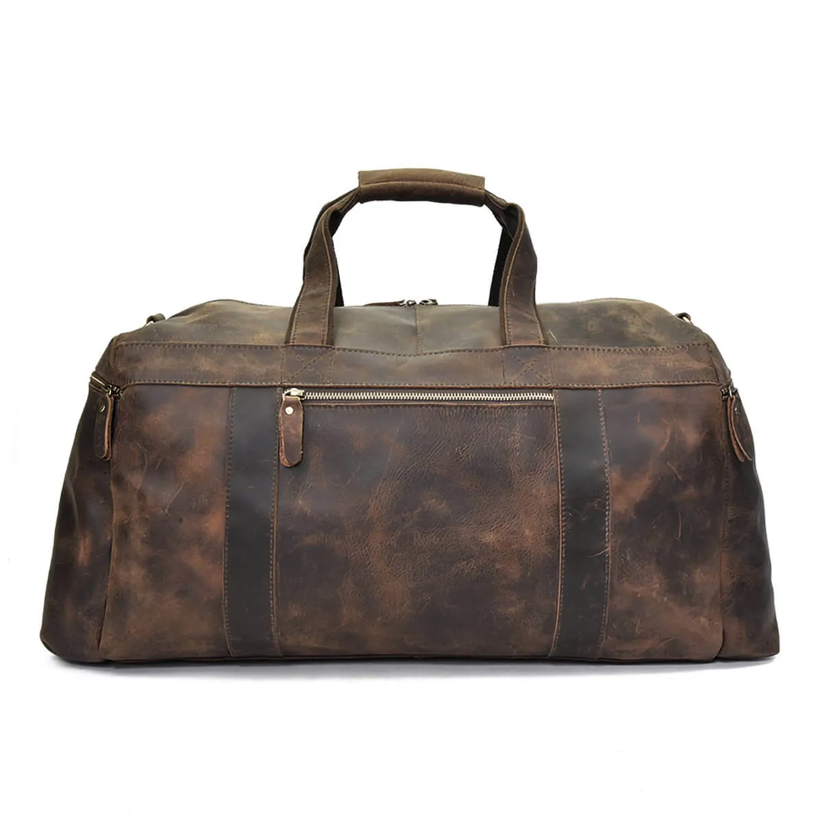 Large Capacity Leather Travel Brown Duffel Bag - Image 2