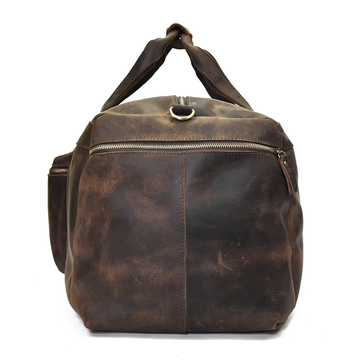 Large Capacity Leather Travel Brown Duffel Bag - Image 3