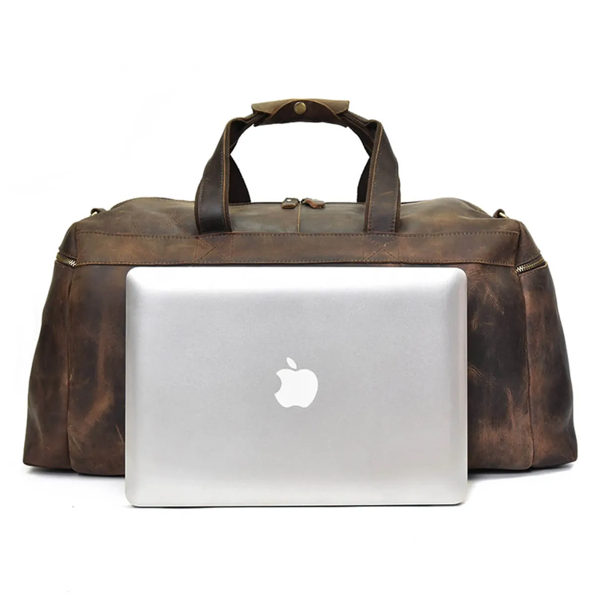Large Capacity Leather Travel Brown Duffel Bag - Image 4