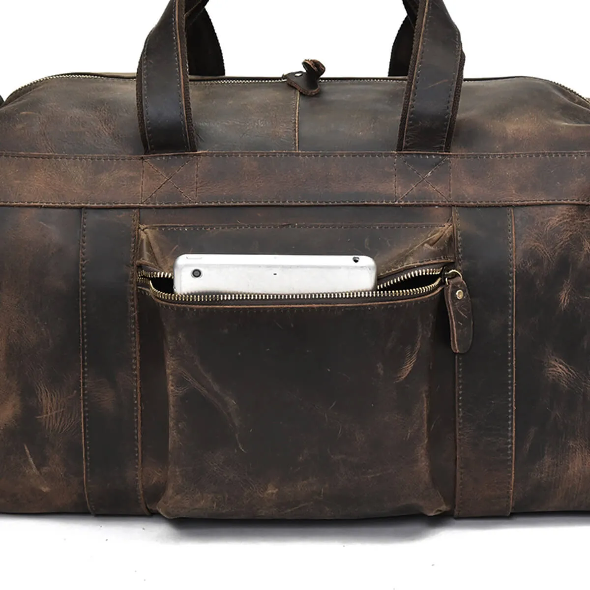 Large Capacity Leather Travel Brown Duffel Bag - Image 7