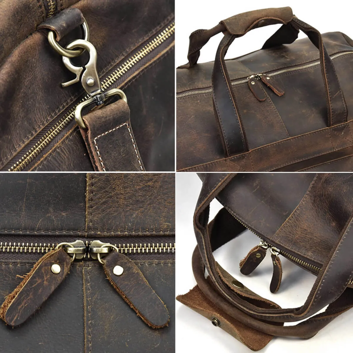 Large Capacity Leather Travel Brown Duffel Bag - Image 8