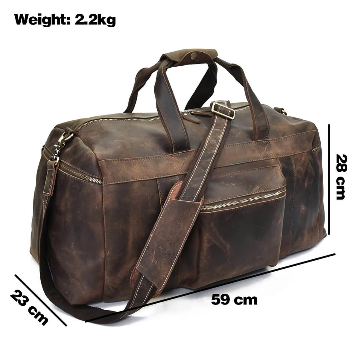 Large Capacity Leather Travel Brown Duffel Bag - Image 9