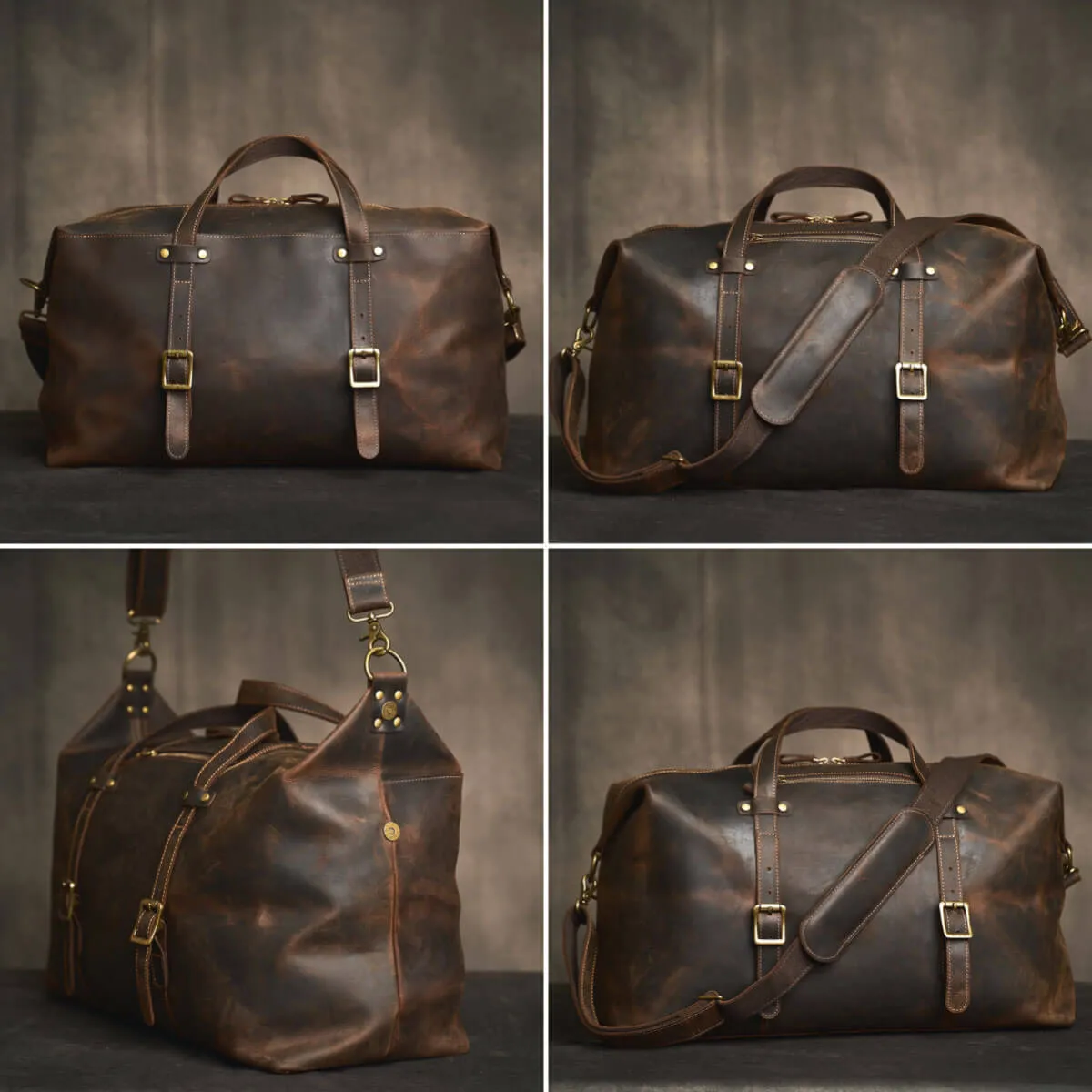 Large Travel Genuine Leather Vintage Style Luggage Bag - Image 11