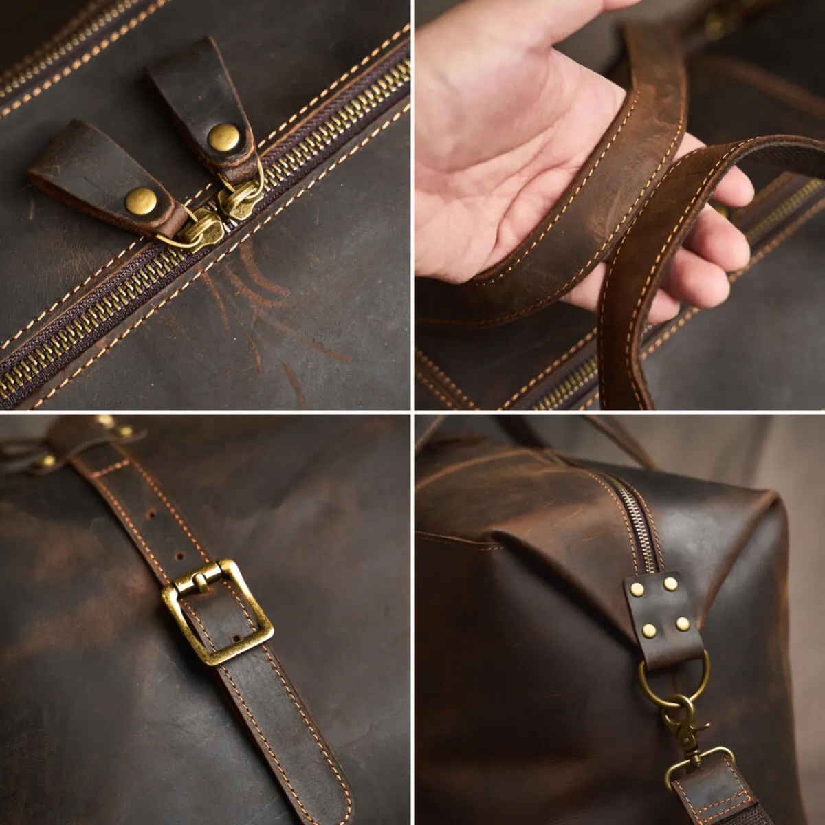 Large Travel Genuine Leather Vintage Style Luggage Bag - Image 12