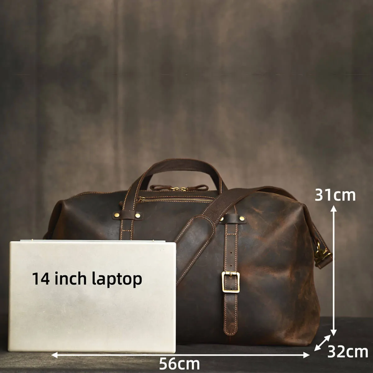 Large Travel Genuine Leather Vintage Style Luggage Bag - Image 14