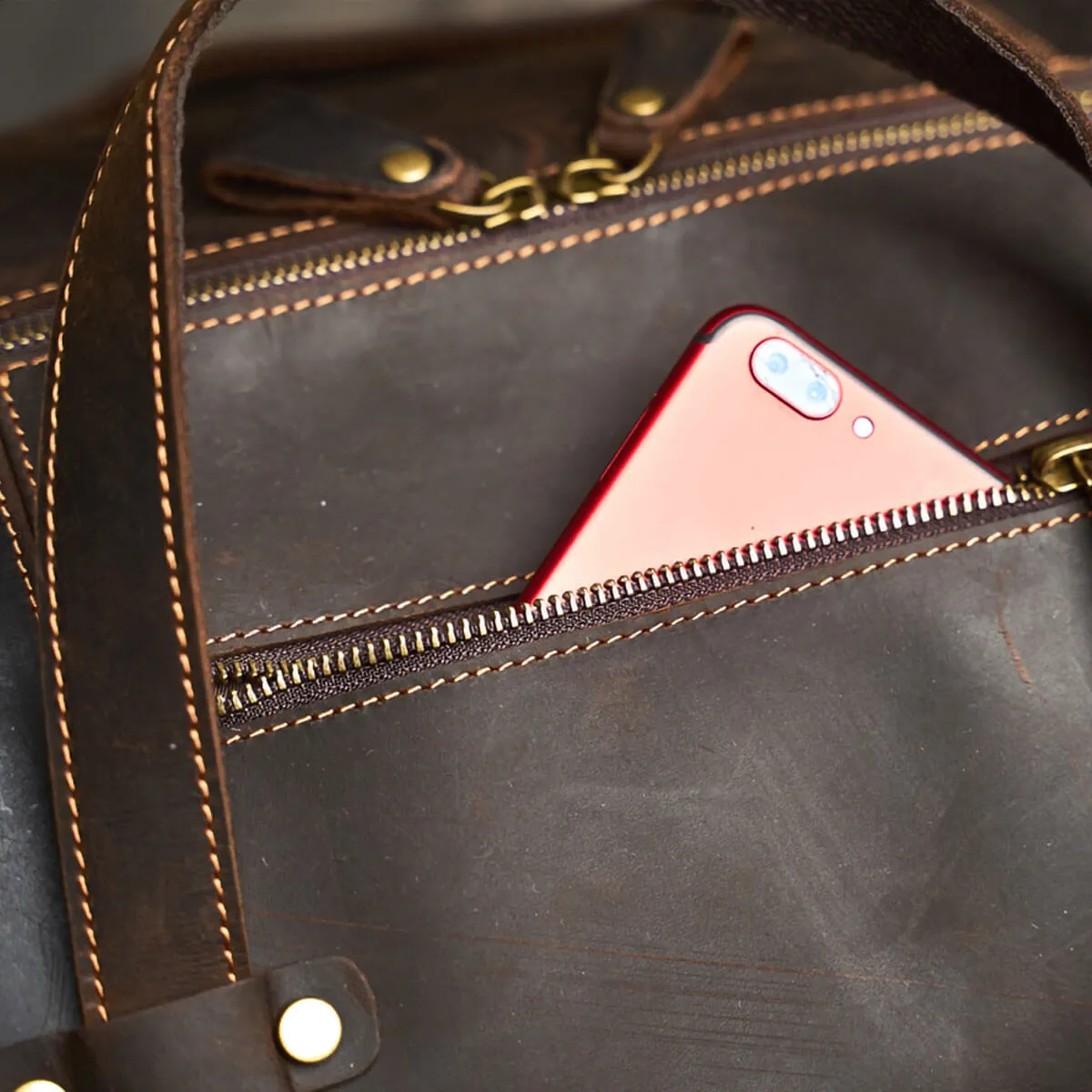Large Travel Genuine Leather Vintage Style Luggage Bag - Image 7