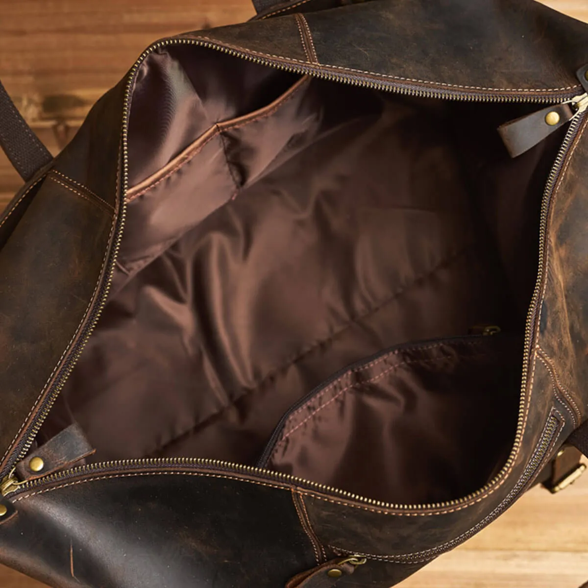 Large Travel Genuine Leather Vintage Style Luggage Bag - Image 9