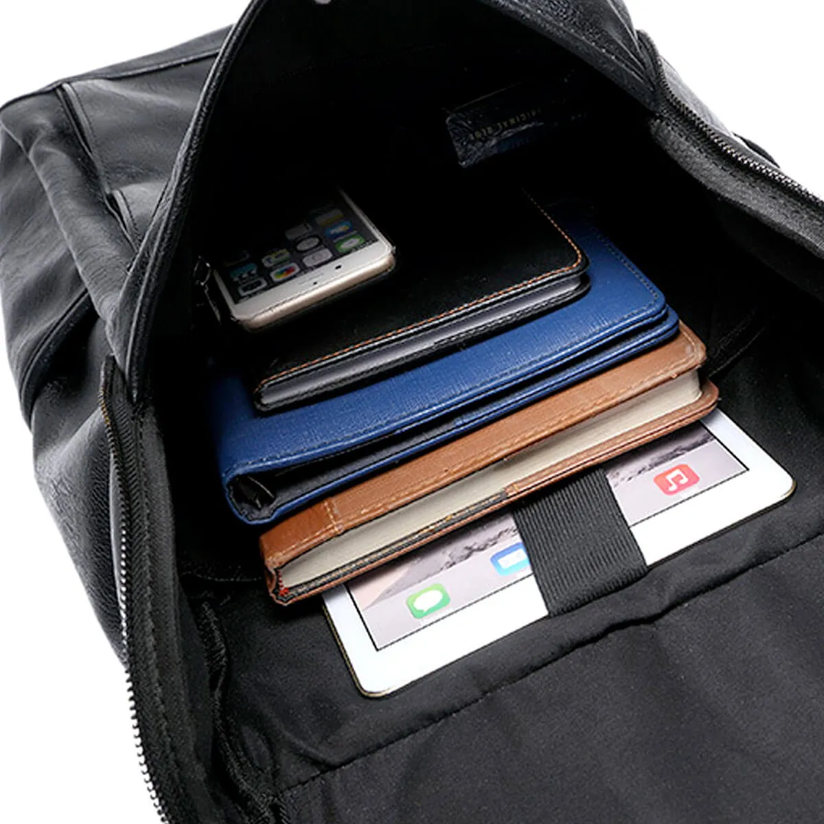 Leather Waterproof Traveling Fashion Black Backpack - Image 13