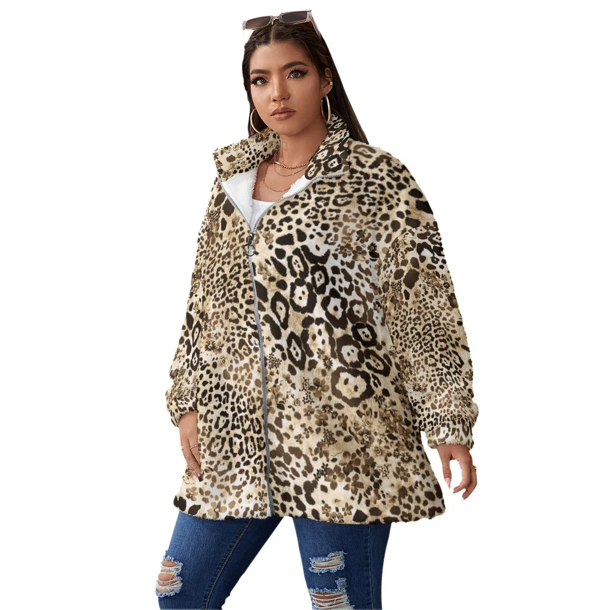 Leopard Print Classy Art Women's Borg Fleece Oversize Jacket