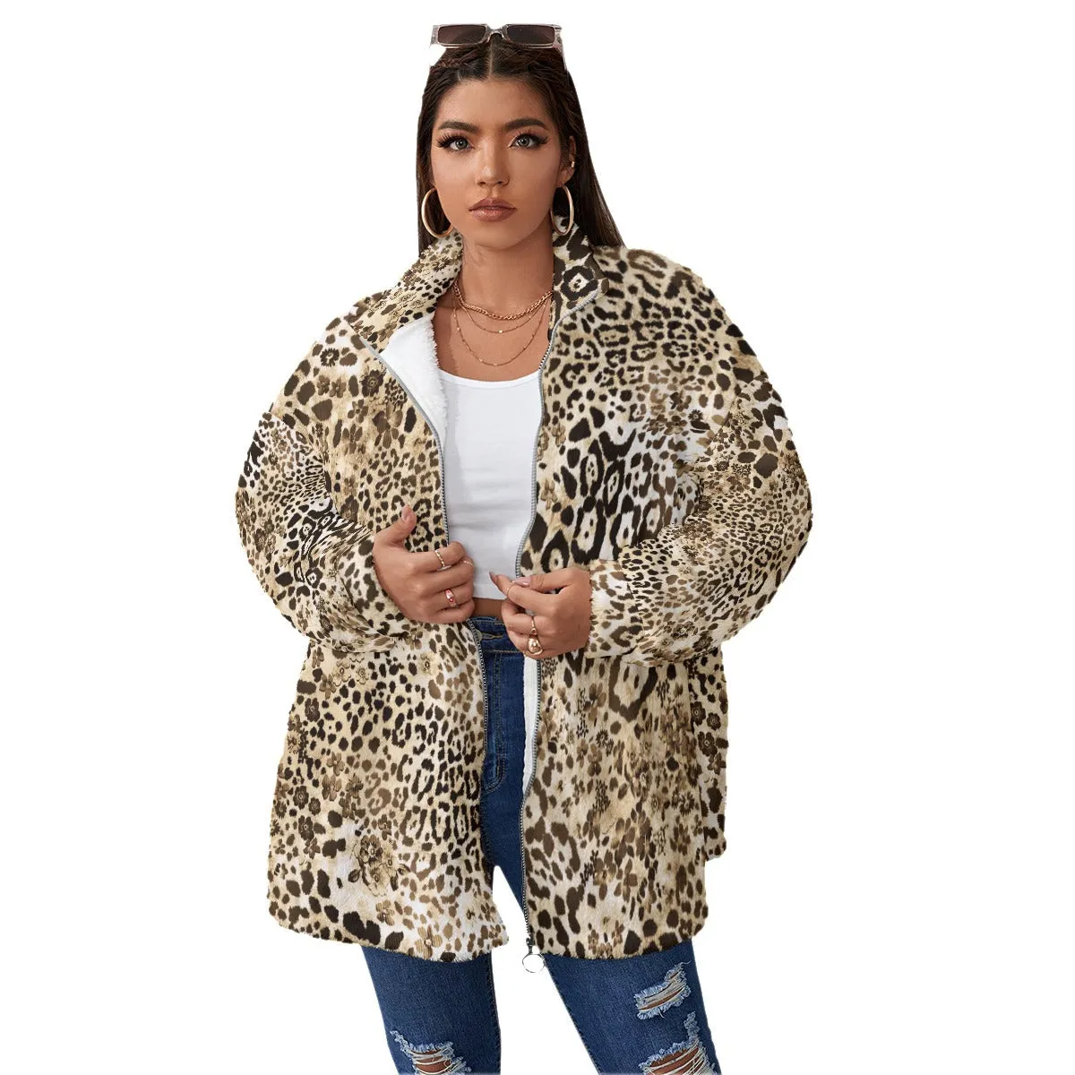 Leopard Print Classy Art Women's Borg Fleece Oversize Jacket - Image 2