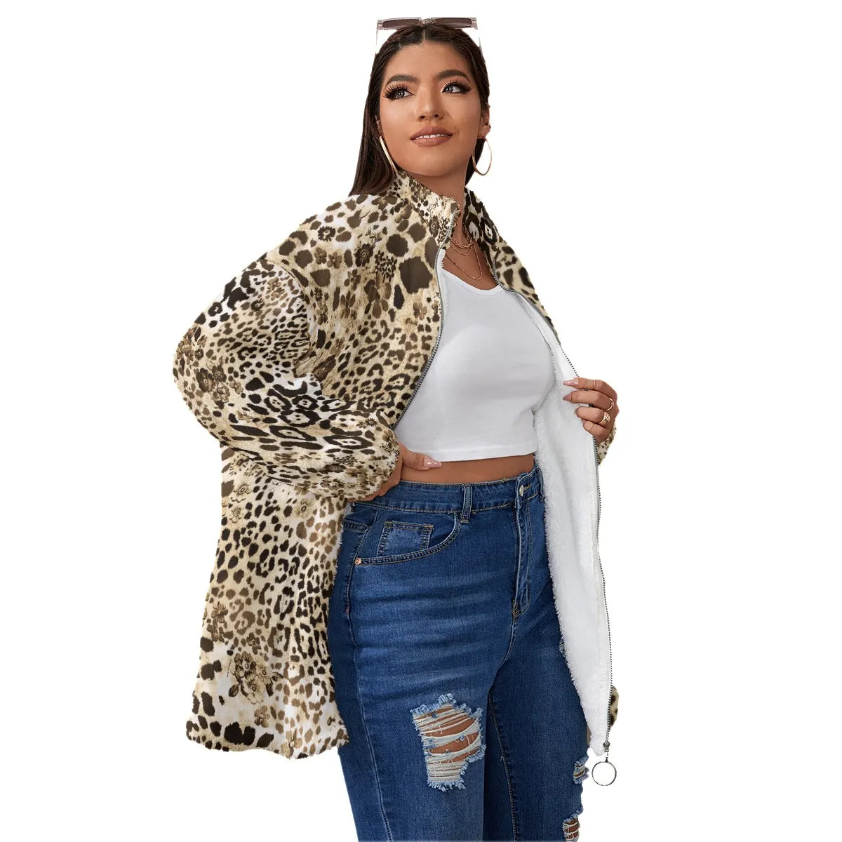Leopard Print Classy Art Women's Borg Fleece Oversize Jacket - Image 3
