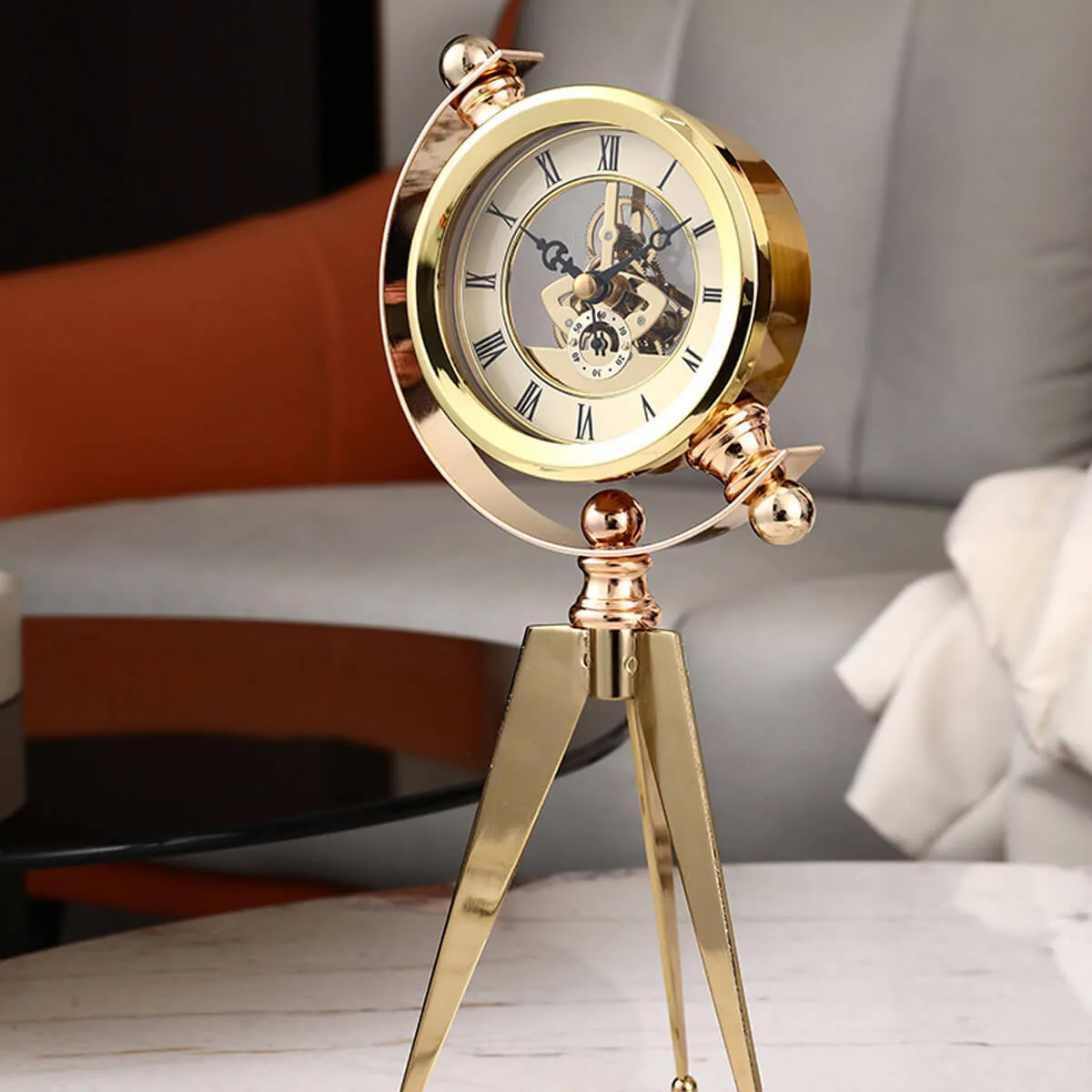 Luxury Mechanical Metal Gold Table Vintage Antique Clock - Image 3