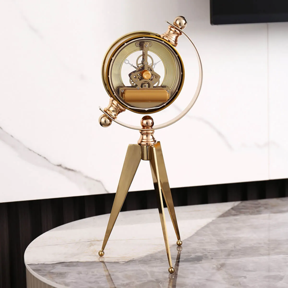 Luxury Mechanical Metal Gold Table Vintage Antique Clock - Image 4