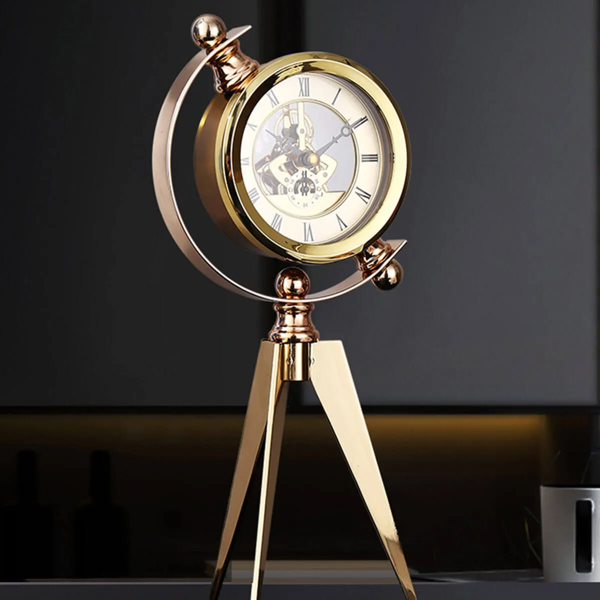 Luxury Mechanical Metal Gold Table Vintage Antique Clock - Image 7