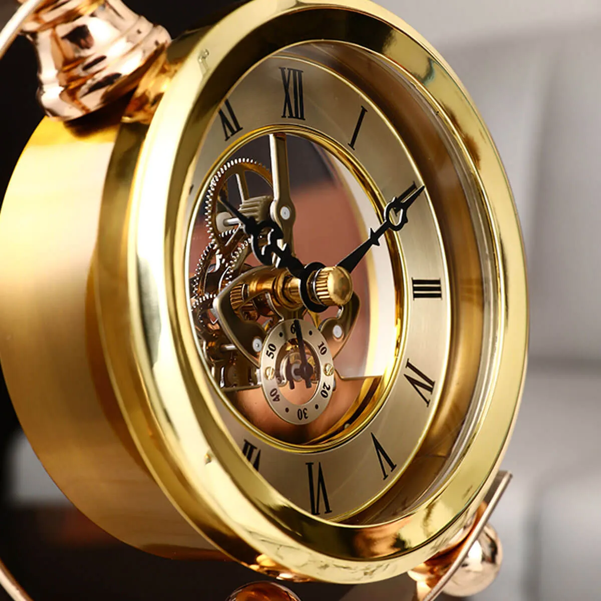 Luxury Mechanical Metal Gold Table Vintage Antique Clock - Image 8