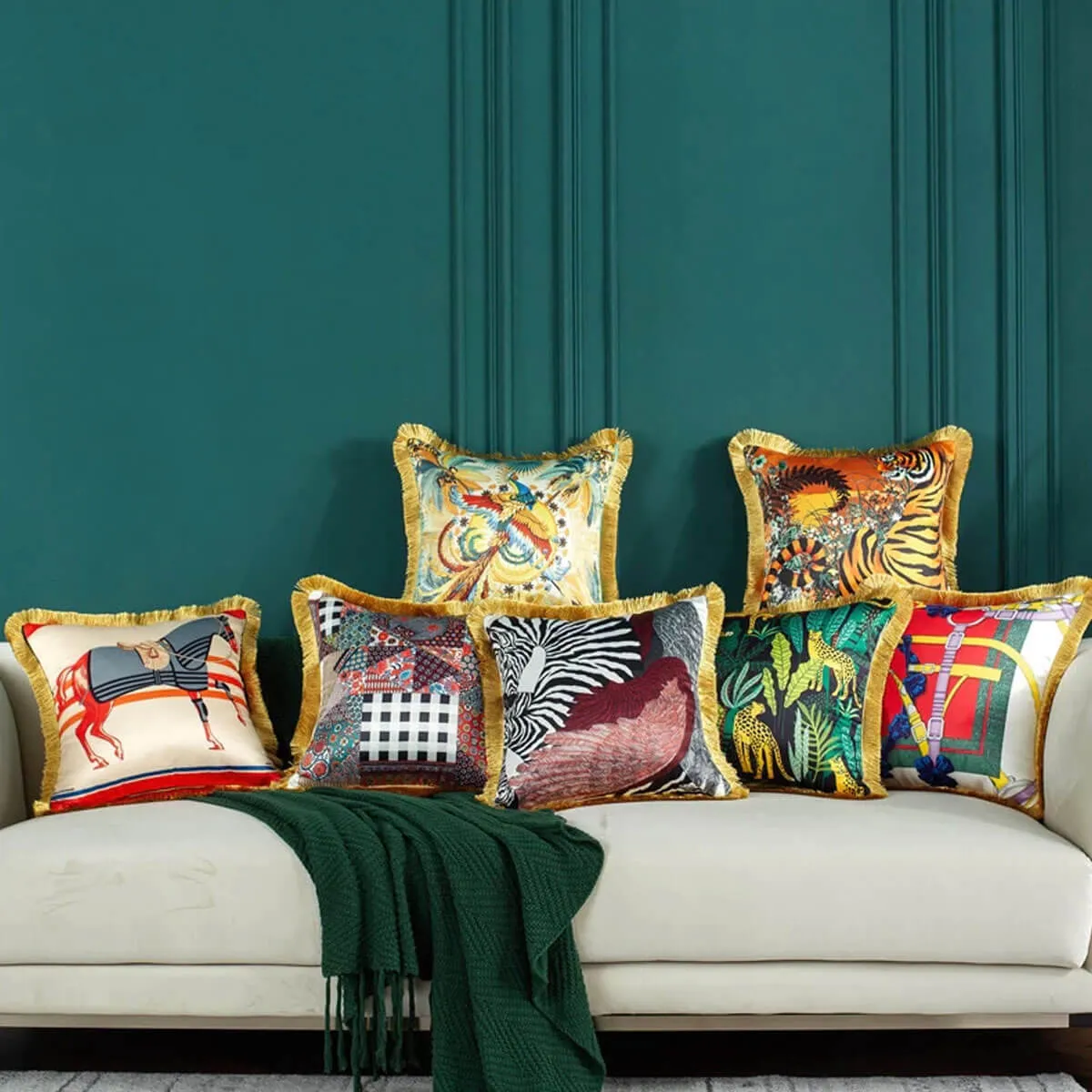 Luxury Silk Pillowcase Tropical Forest Decorative Pillows Cushion Cover - Image 2