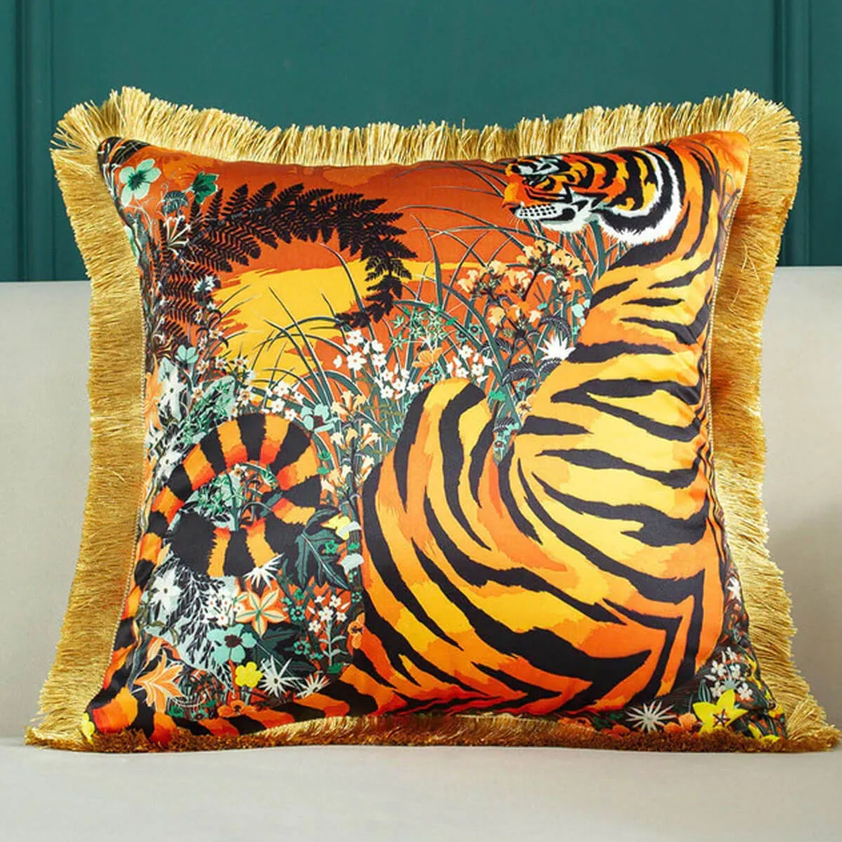 Luxury Silk Pillowcase Tropical Forest Decorative Pillows Cushion Cover - Image 8