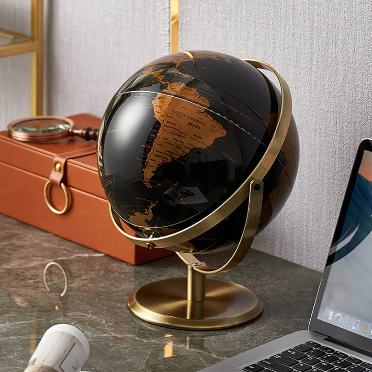 Metal Black Globe Office Decoration World Globe Pendulum Stand Golden Art - Image 3