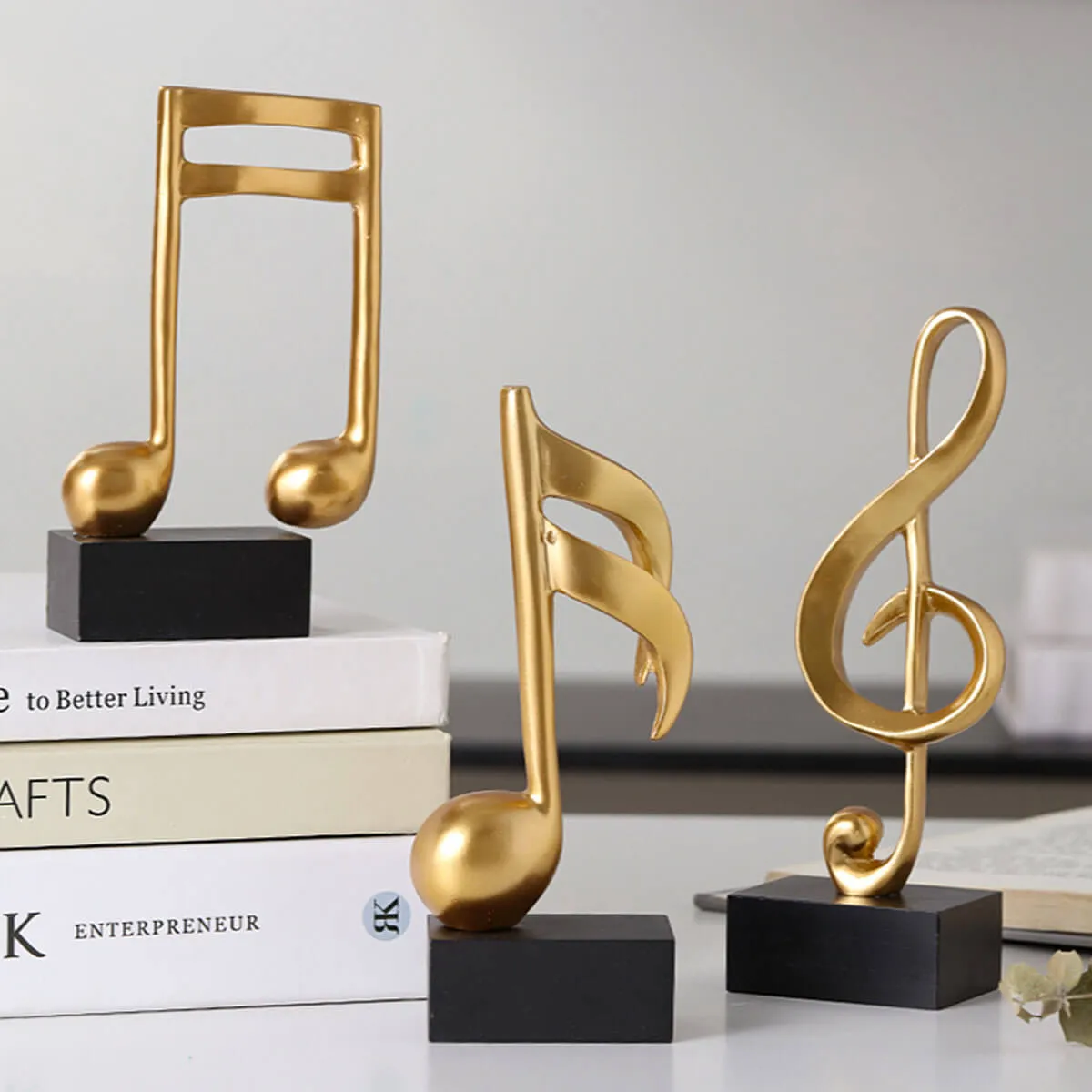 Music Symbols Decoration Resin Golden Musician Notes Sculpture - Image 3