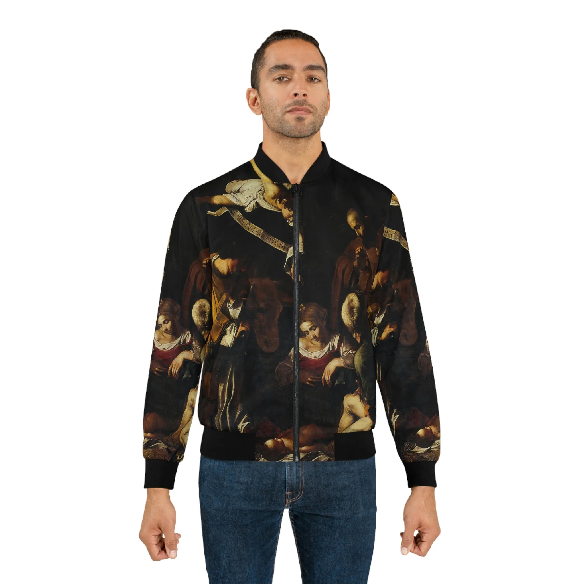 Nativity with St Francis and St Lawrence by Caravaggio Art Bomber Jacket - Image 3