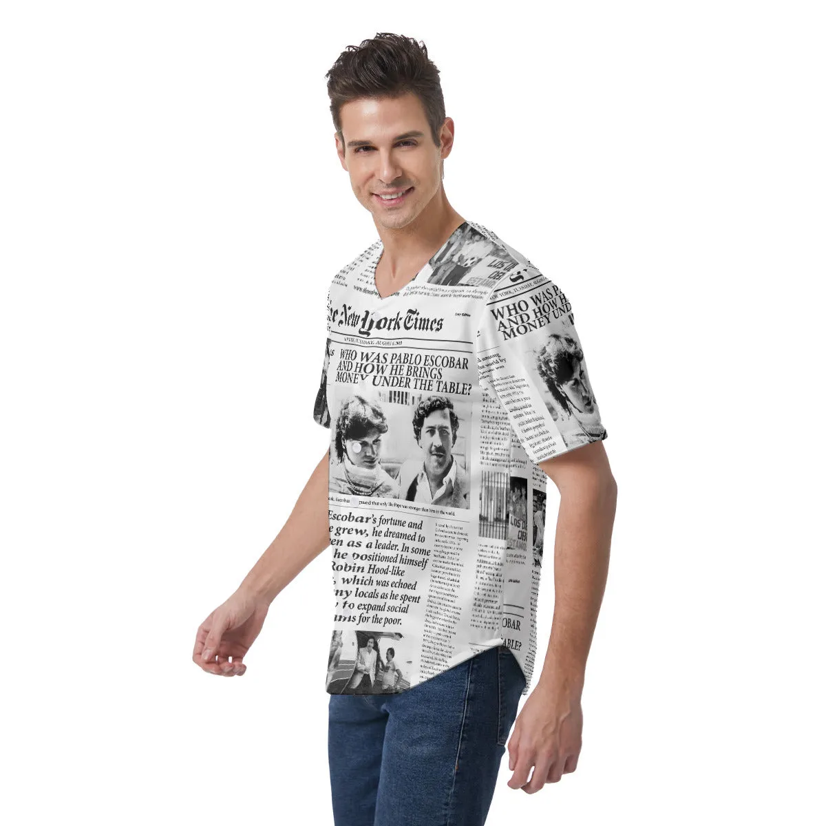 Pablo Escobar Newspaper Colombian Short Sleeve Baseball Jersey - Image 2
