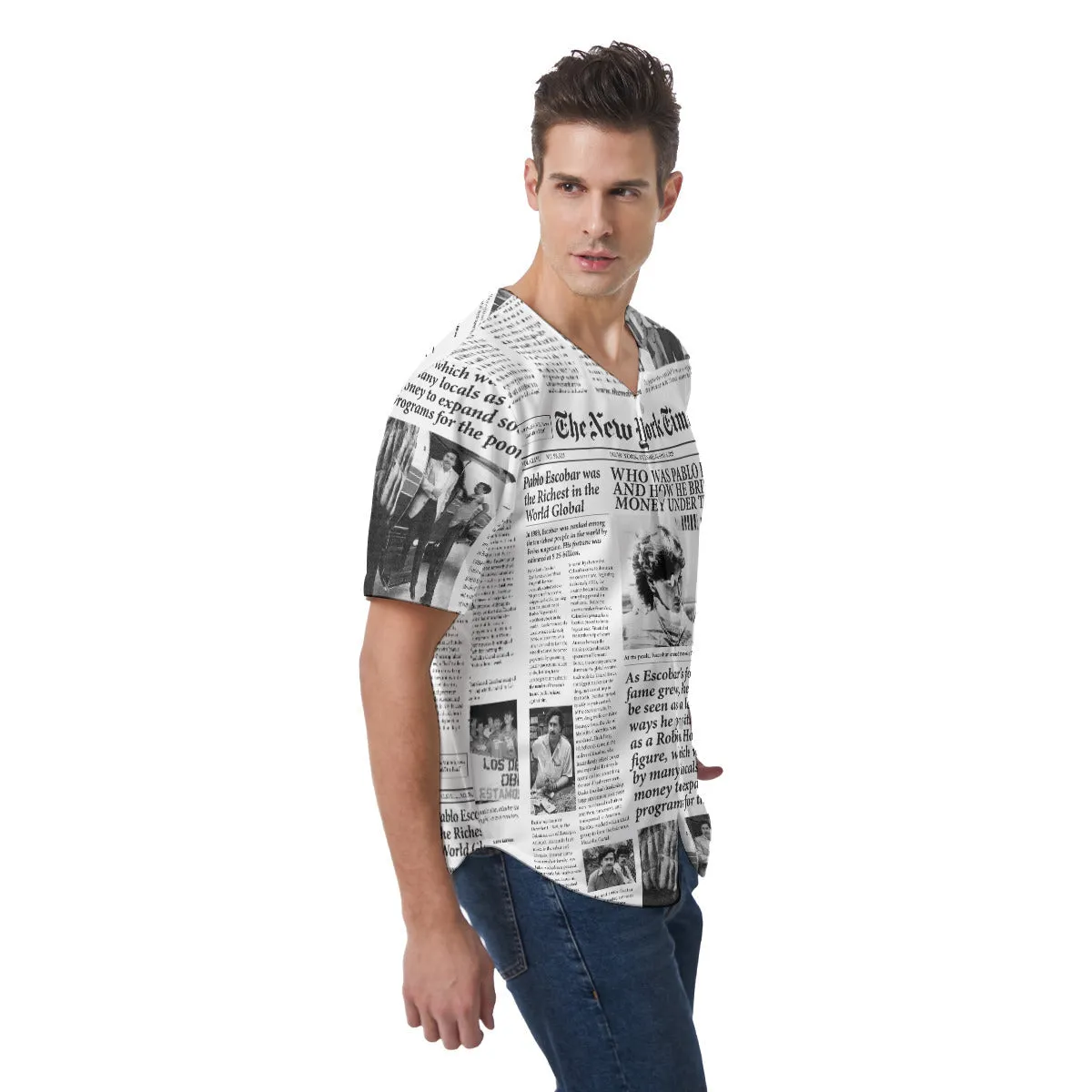 Pablo Escobar Newspaper Colombian Short Sleeve Baseball Jersey - Image 3