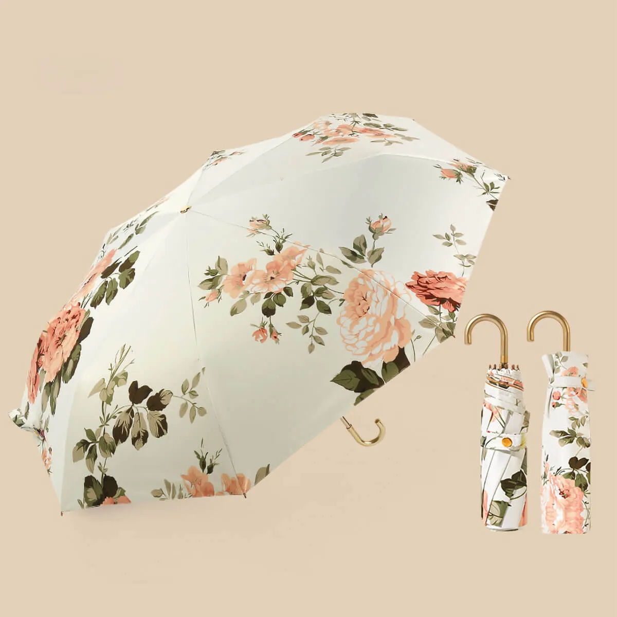 Retro Flower Umbrella – Ultra-Light 3-Fold Golden Hook - Image 10
