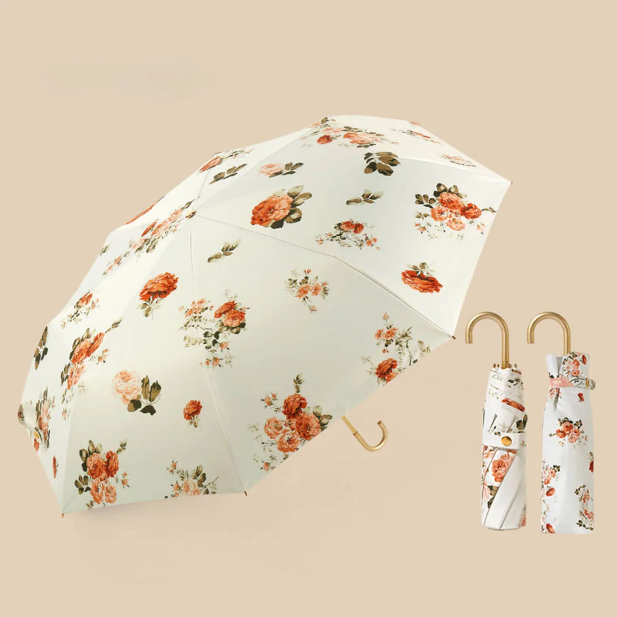 Retro Flower Umbrella – Ultra-Light 3-Fold Golden Hook - Image 11
