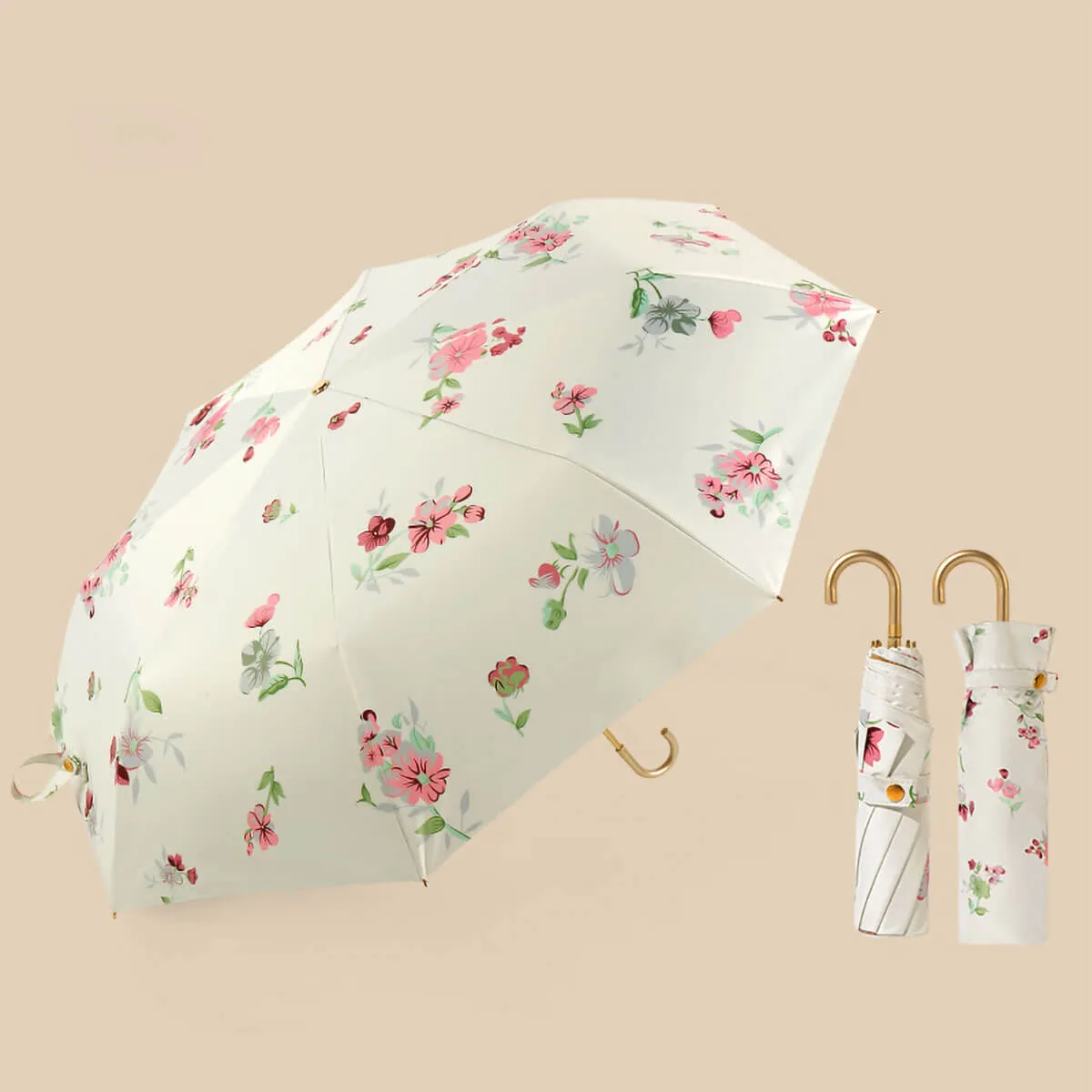 Retro Flower Umbrella – Ultra-Light 3-Fold Golden Hook - Image 12