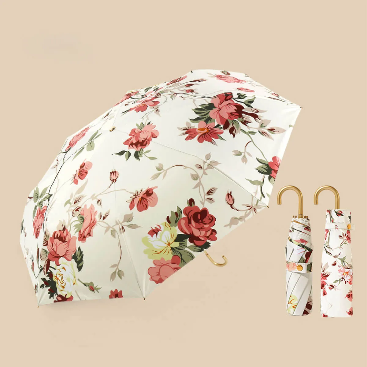 Retro Flower Umbrella – Ultra-Light 3-Fold Golden Hook - Image 13